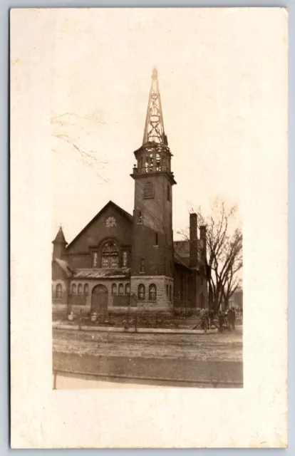 Owatonna Minnesota~What Lightning Done Thursday~Baptist Steeple Burned RPPC 1917