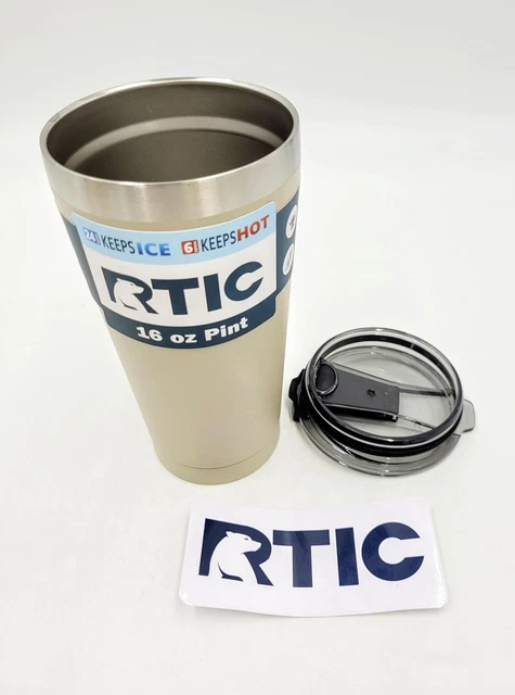 Rtic 16oz Pint Insulated Tumbler SS Coffee Travel Mug with Lid, Beach Tan