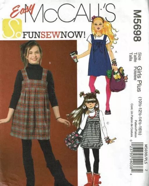 McCalls Sewing Pattern 5698 Jumpers Girls Plus Sizes 10.5 - 16.5