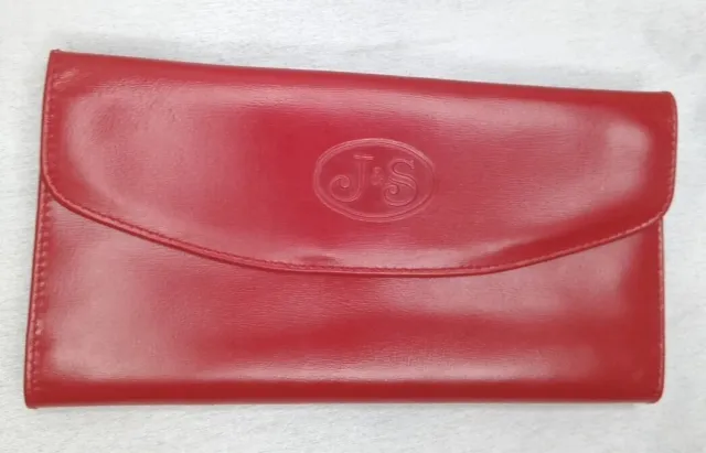 J & S Fiocchi Italy Red Womans Designer Leather Bifold Wallet Vintage NOS