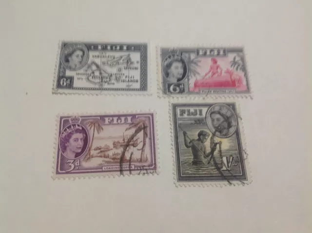 Fiji Queen Elizabeth 1954-56,3d,6d,1/-, 1959-63 6d Seven seas  used