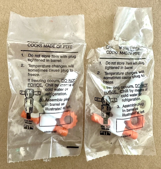 (2) SEALED Kimble Size 6 Straight Bore Standard Taper Hi-Temp PTFE Stopcock Plug