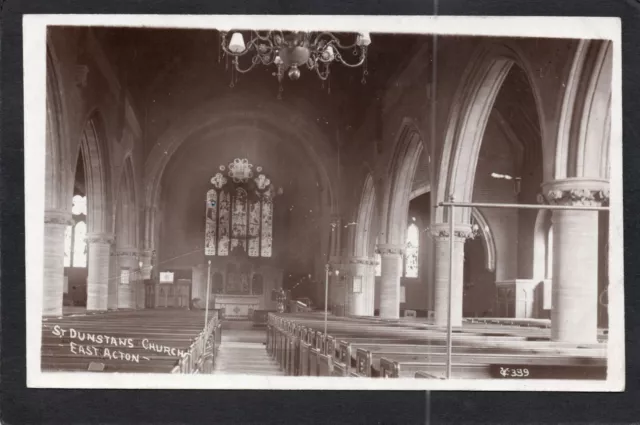 Postcard East Acton London church interior St Dunstans early RP