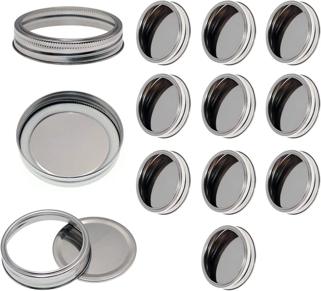 Stainless Steel Rust Proof Mason Jar Canning Lids and Bands/Rings - 10 Pack - Sp