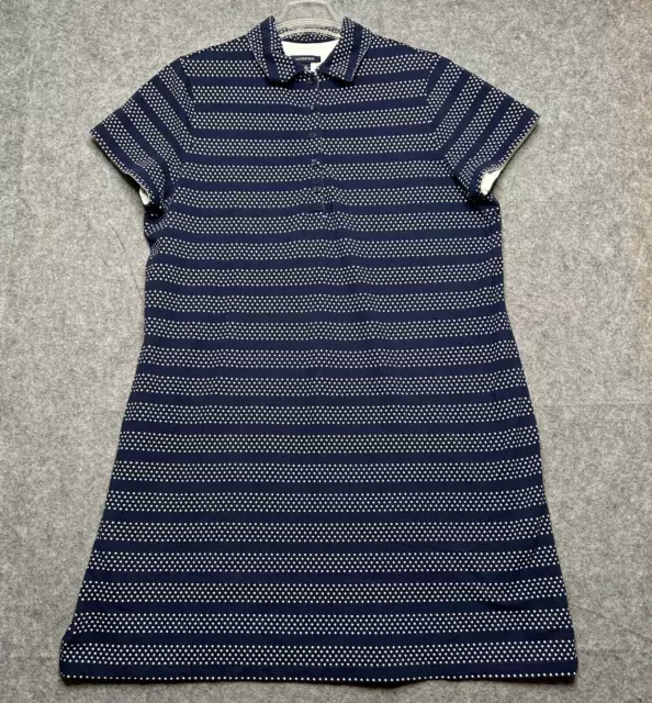 Lands End Shirt Dress Womens 1X Blue Micro Dot Stripe Knit Cotton Spandex Travel