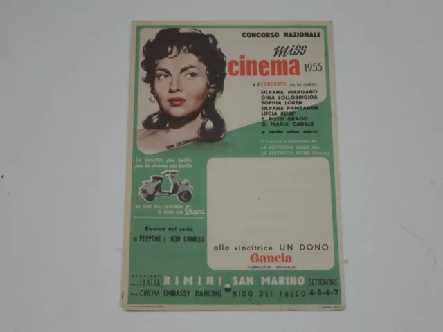 Gina Lollobrigida Piaggio Vespa Faro Basso Locandina Concorso Miss Cinema 1955