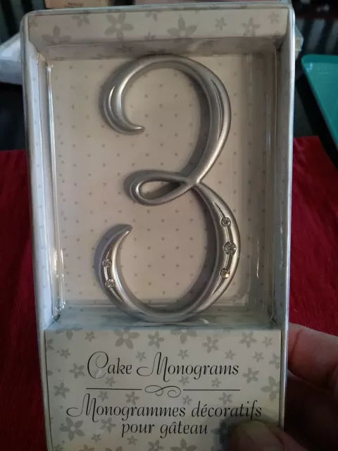 Silver Cake Monogram Numeral 3 with stones 3.5" tall