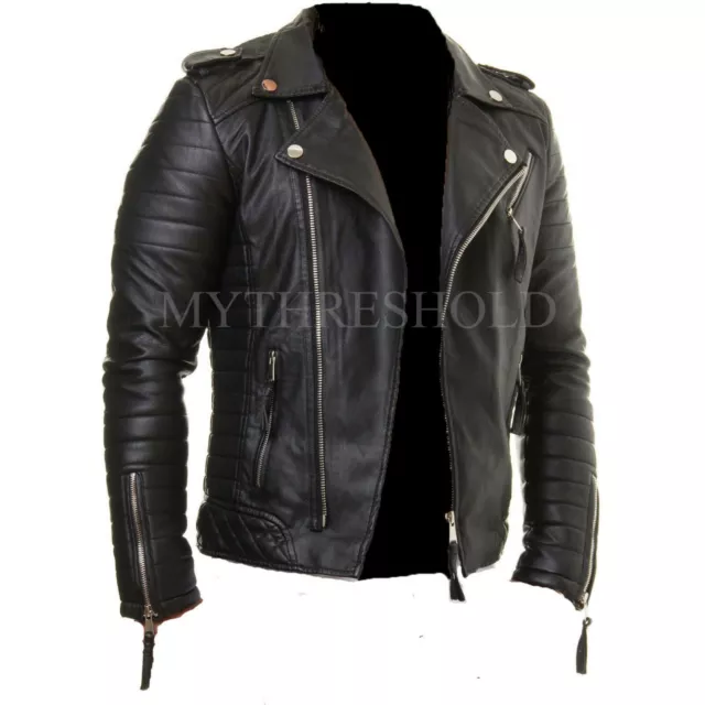 Mens Genuine Lambskin Leather Jacket Motorcycle Black Slim fit Biker jacket New