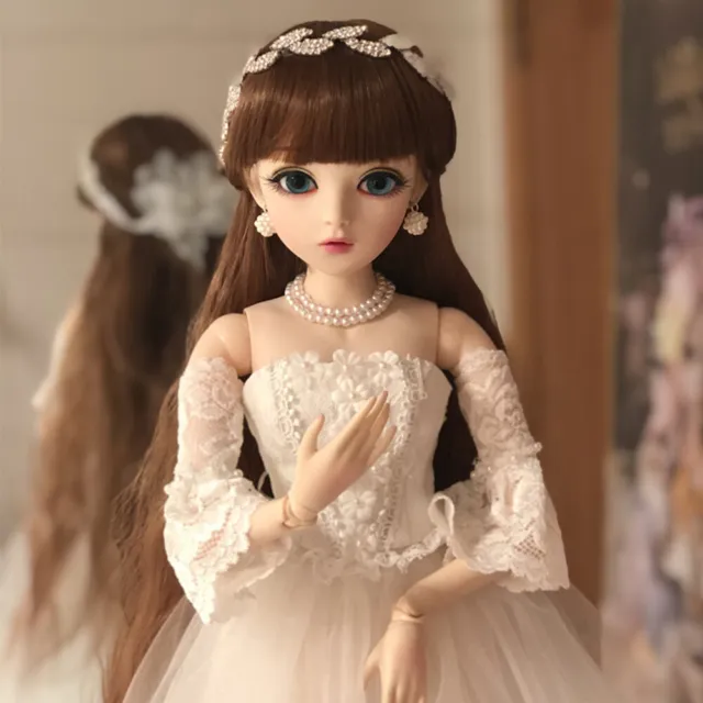 60cm BJD Doll 1/3 Ball Jointed Girl Dolls Eyes Face Wig Clothes Dress Makeup Set
