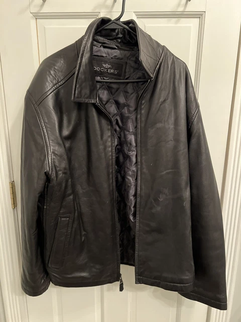 Mens Dockers Black Leather Jacket Size XL
