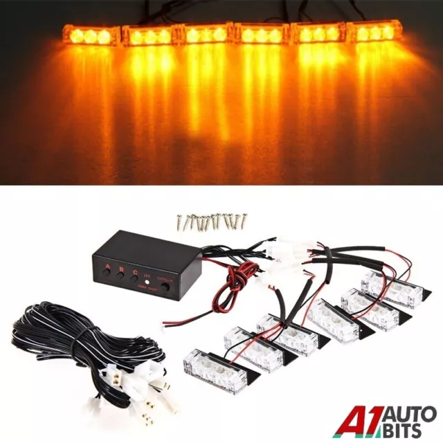 Amber 18 LED Flashing Grill Lights Bar Warning Recovery Breakdown Kit + Module