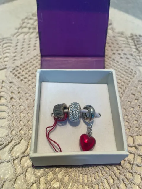 Authentic Qvc Prerogatives Sterling Silver Bead Charm W/ Heart Dangle + Box