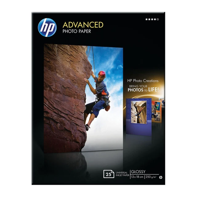 Paquete de papel fotográfico brillante avanzado HP blanco 13x18 cm de 25 Q8696A