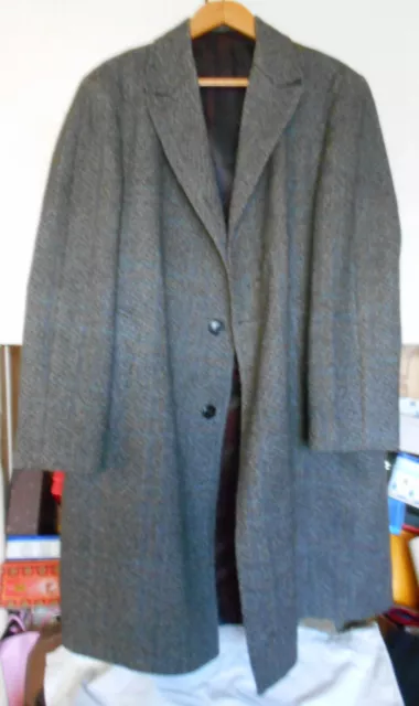 Manteau Pardessus vintage homme T52-54 gris chine, pure laine, doublure soyeuse