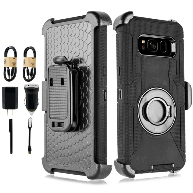 Bundle+ Samsung Galaxy S8 Holster hybrid function Case made w/ soft TPU rubber