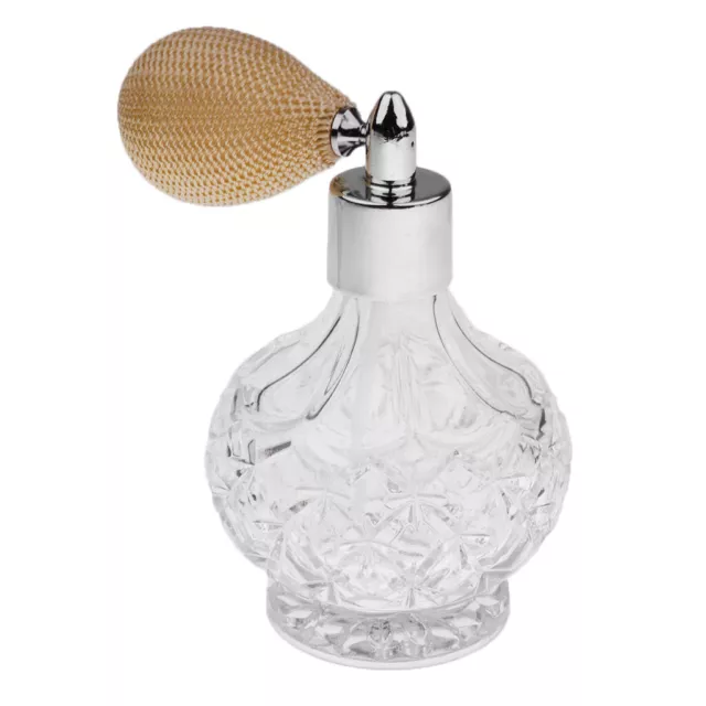Vintage Crystal Empty Perfume Bottle Short Spray Atomizer Glass 100ml Beige
