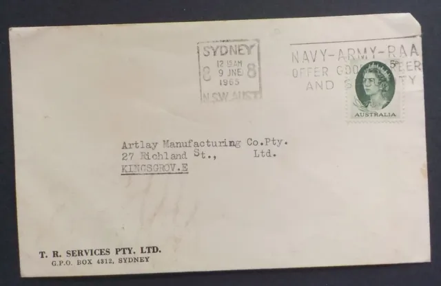 1965 Sydney 8 Machine Postmark Slogan Cover.Navy-Army-Raaf.TR Services(LotE723p)