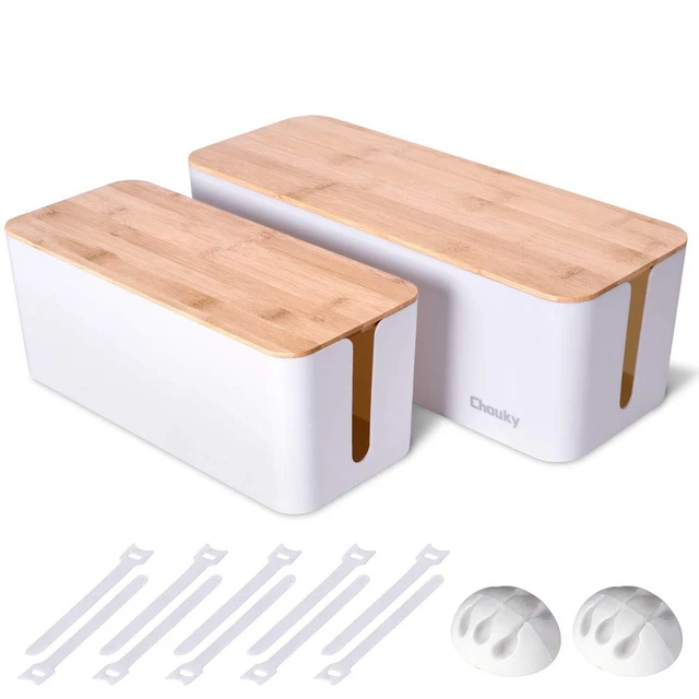 2 Pack Large Cable Management Box &#8211; Wooden Style Cord Organizer Box and Co