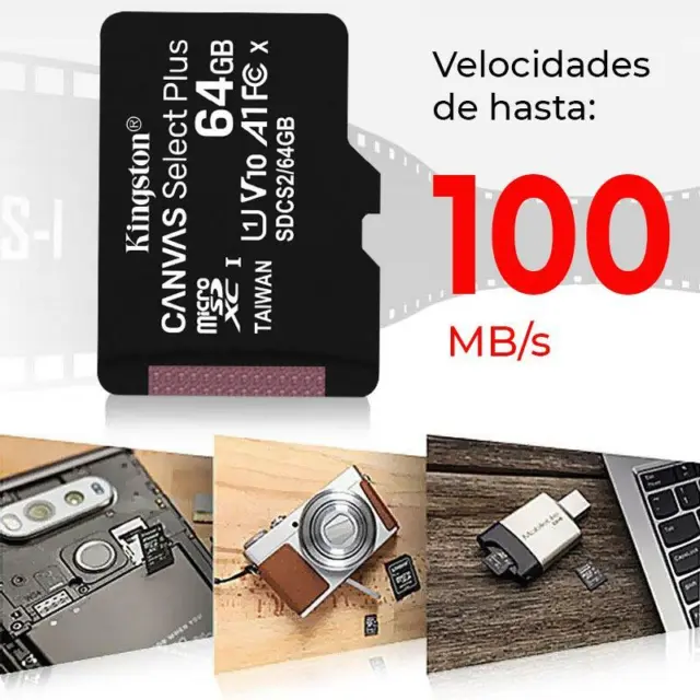 Tarjeta de Memoria Micro SD Kingston Canvas Plus. 32GB 64GB 128GB 256GB o 512GB 2