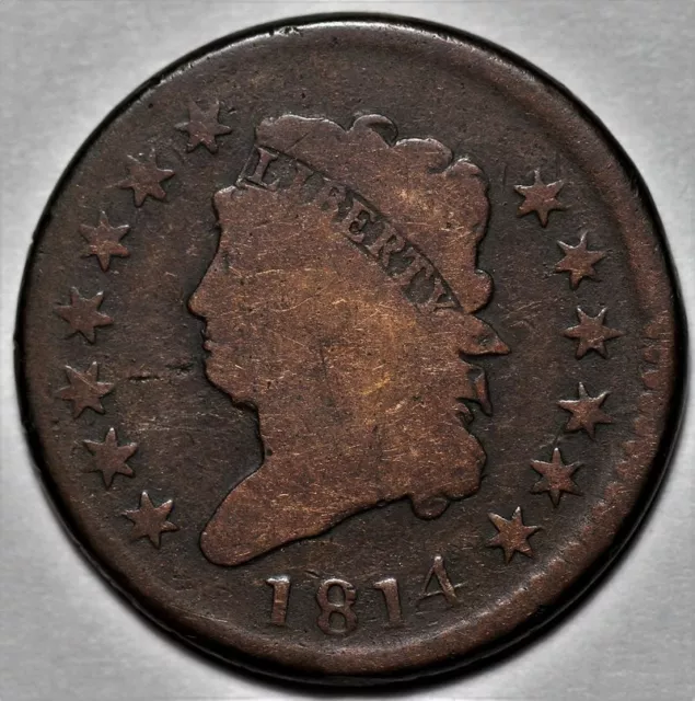 1814 Classic Head Large Cent - Plain 4 - US 1c Copper Penny Coin - L39