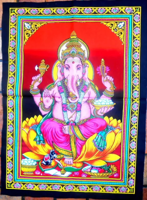 THANGKA Tuch Wandbehang Ganesha GANESH Indien Baumwolle XL 75 x 55 cm ROT