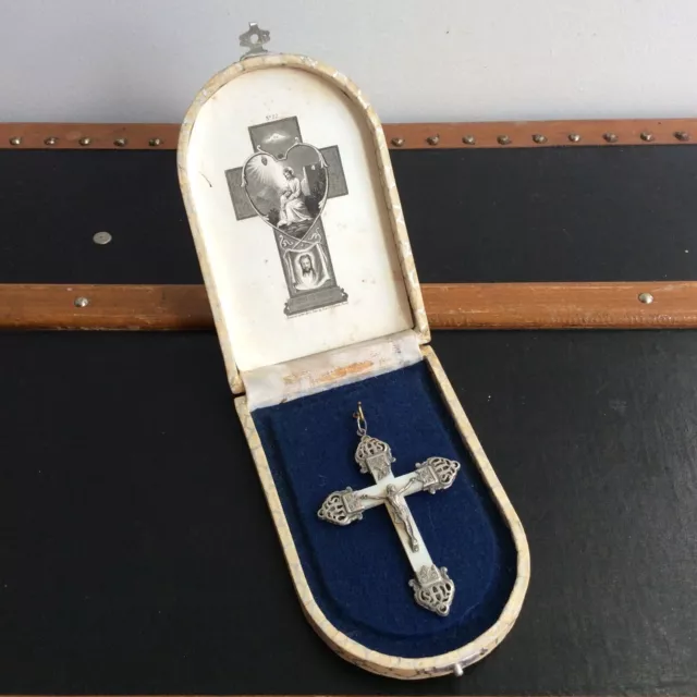 Old Mother-of-pearl Silver Cross in its 19th century case