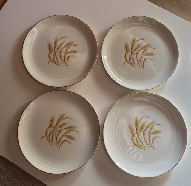 Set of 4 Homer Laughlin Golden Wheat 9 1/4” Luncheon Plates 22Kt Gold Trim