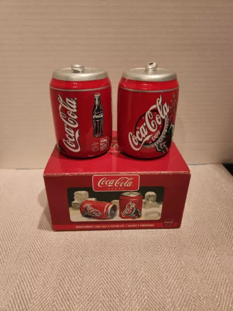 Vintage Coca-Cola Coke Cans Shaped Salt and Pepper Spice Shaker Set Ceramic Red
