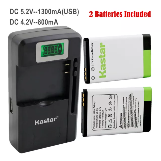 Kastar BL-5C Battery Charger for NOKIA E50 E60 N70 N71 N72 N91 N91 8GB N-Gage