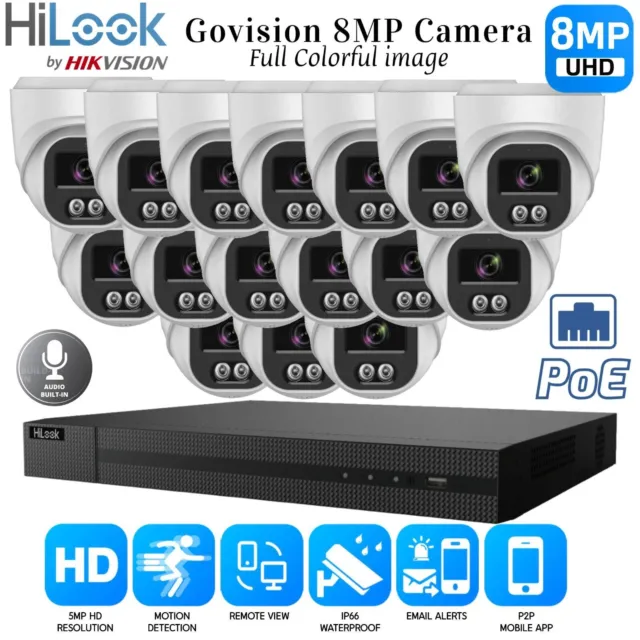 4K Hikvision Colorvu Audio Cctv System Ip Poe Nvr 8Mp Camera Mic Nightvision Kit