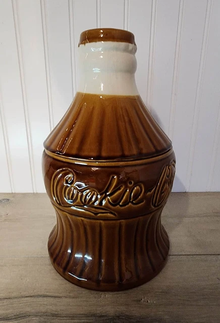 Cookie Cola Vintage Canister Jar 12" Tall Coke Bottle Brown EUC Hand Painted!