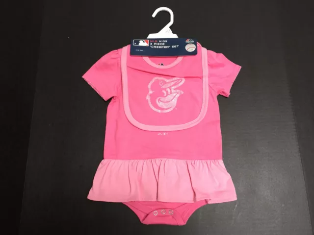 Baltimore Orioles MLB Majestic Infant Girls Size 3 Piece Creeper Bib & Boots New