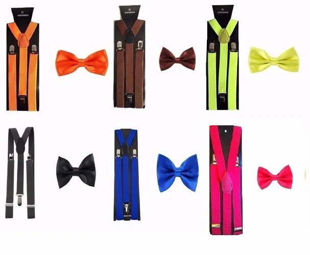 Men's Fancy Costume Matching Suspenders Braces +Pre-Tied Bow Tie Combo 2pcs Sets