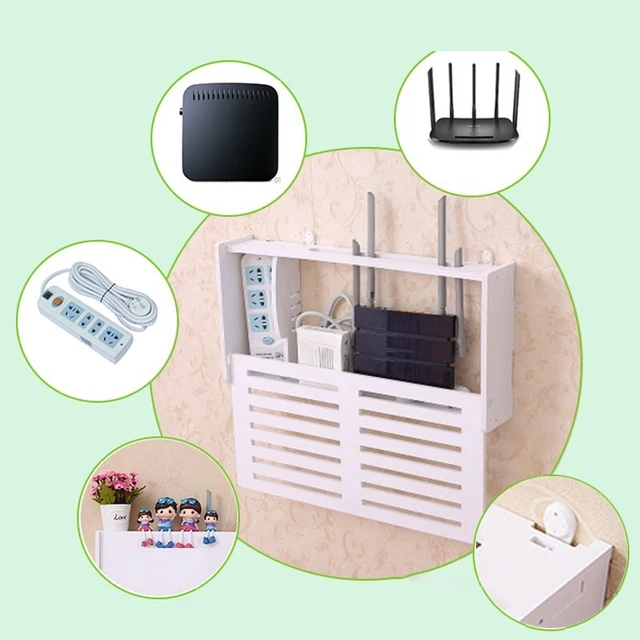 Étagère Murale Pour Routeur WiFi – Support Rangement Câbles, Sans Perçage, Blanc, Dimensions 39x9x27 Cm