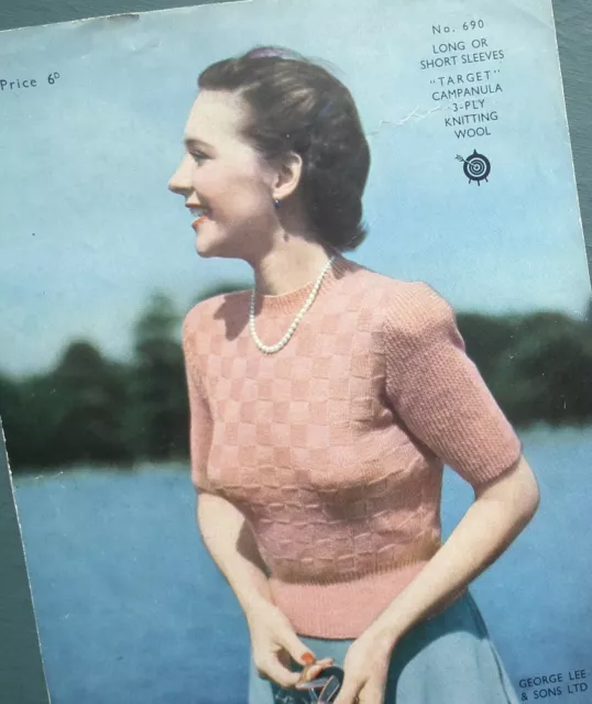 Original  vintage 1940s knitting pattern women's sweater jumper 32" 34" 36" bust