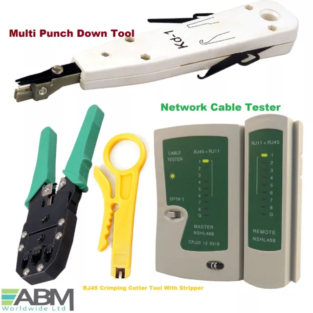 Ethernet Network LAN Kit RJ45 Cat5e Cable Tester Punching Crimper Crimping Tool