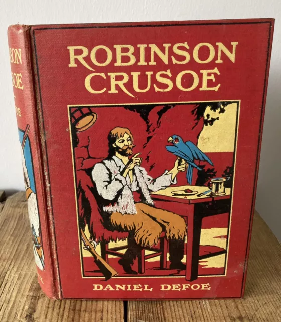 Robinson Crusoe By Daniel Defoe Antique Pictorial Spine Illustrated Plates