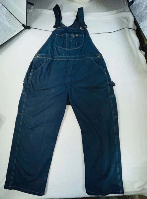VTG Denim Bib Perma Prest Overalls Mens 48x30 Sears Western Ranch Wear Distress