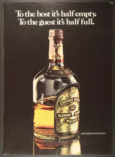 Chivas Regal Scotch Whisky Bottle Half Empty Full Vintage Print Ad 1975