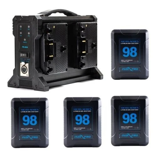 IndiPRO Tools 4x MicroSeries 98Wh Gold Mount Li-Ion Battery & 4 Pro Charger Kit
