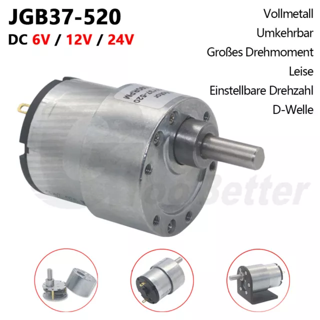 Micro 37mm Metall Getriebemotoren DC 6V 12V 24V Gleichstrom Umkehrbar JGB37-520