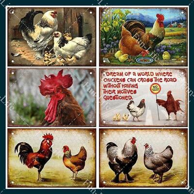 Retro Chicken Poster Plaque Rooster Hen Wall Arts Vintage Metal Tin Signs Plates