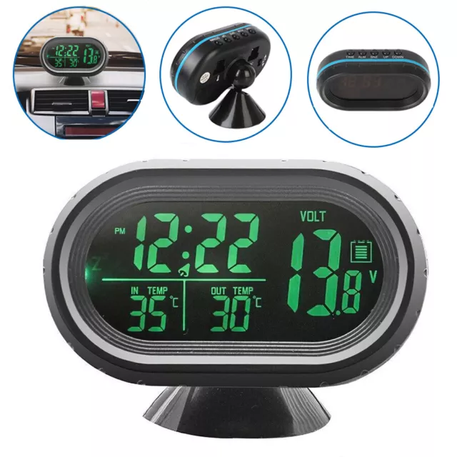 12/24V Auto LED Digital Uhr In/Außentemperatur KFZ Thermometer