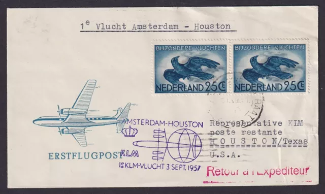 Flugpost Air Mail Brief Niederlande KLM Erstflug MEF Amsterdan Houston Texas USA