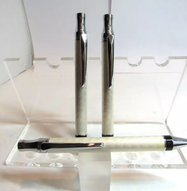 LOT OF 3 Terzetti REPLAY Metal White/CT Filigree Pattern  Ballpoint Pen+pouch