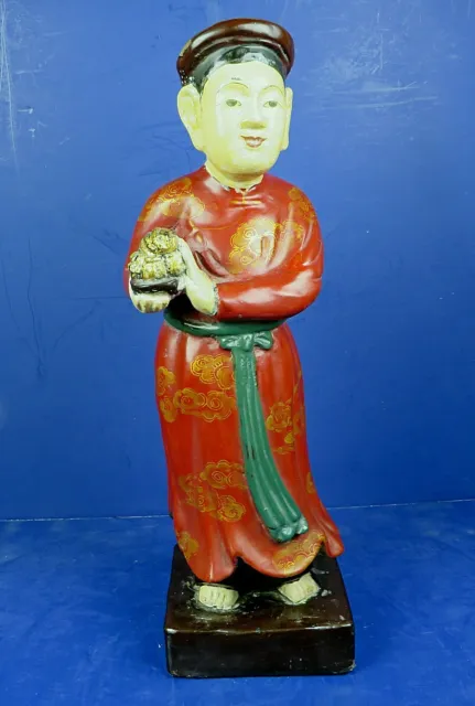 Vintage Chinese Carved & Painted Wood Civil Official Statue