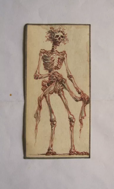 OLD MASTER DRAWING. Italian School. (A walking skeleton.) Red ink + grey wash.