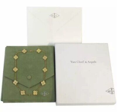 Van Cleef & Arpels Yellow Gold Vintage Alhambra 10 Motif Necklace + Certificate