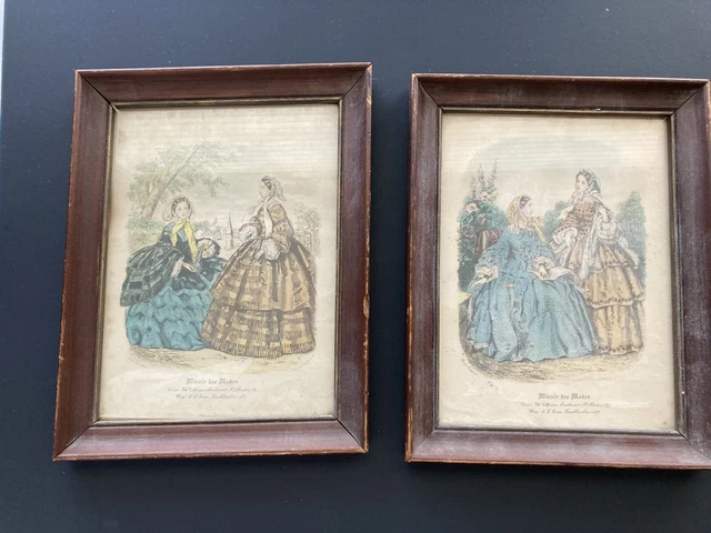 Miroir Des Modes Victorian Antique Two Pictures Paris Vintage Framed Prints Art