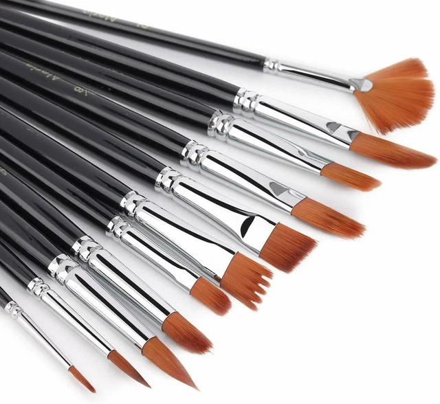 Set Di 12 Professionale Rotondo Appuntito Punta Nylon Capelli Artista Pennello